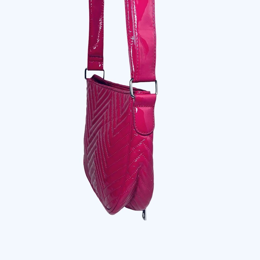 Big‎ Buddha Crossbody Bag Shoulder Tote Bright Pink Faux Patent Leather Chevron - Picture 8 of 16